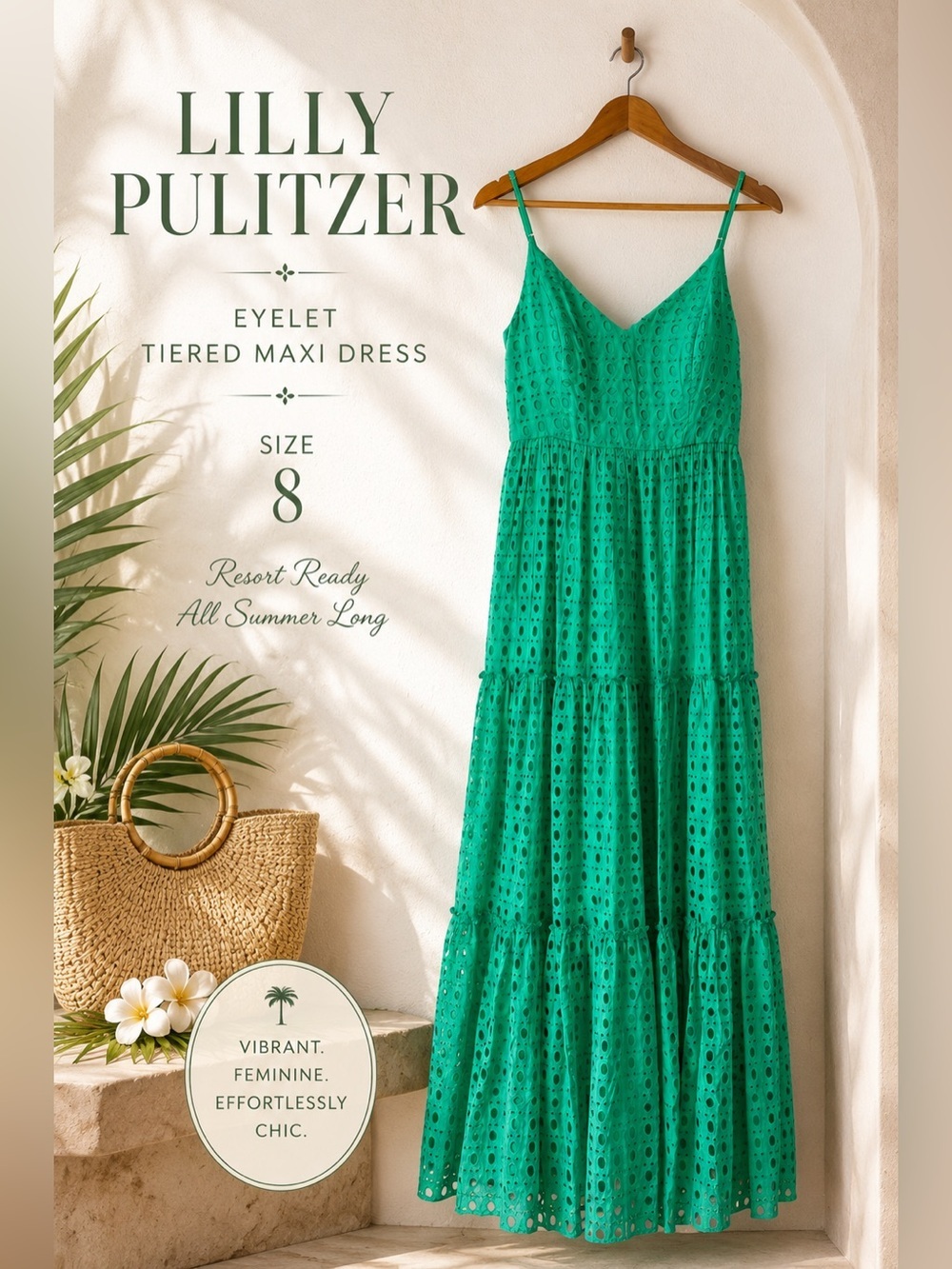 Lilly Pulitzer Eyelet Tiered Maxi Dress Green Size 8